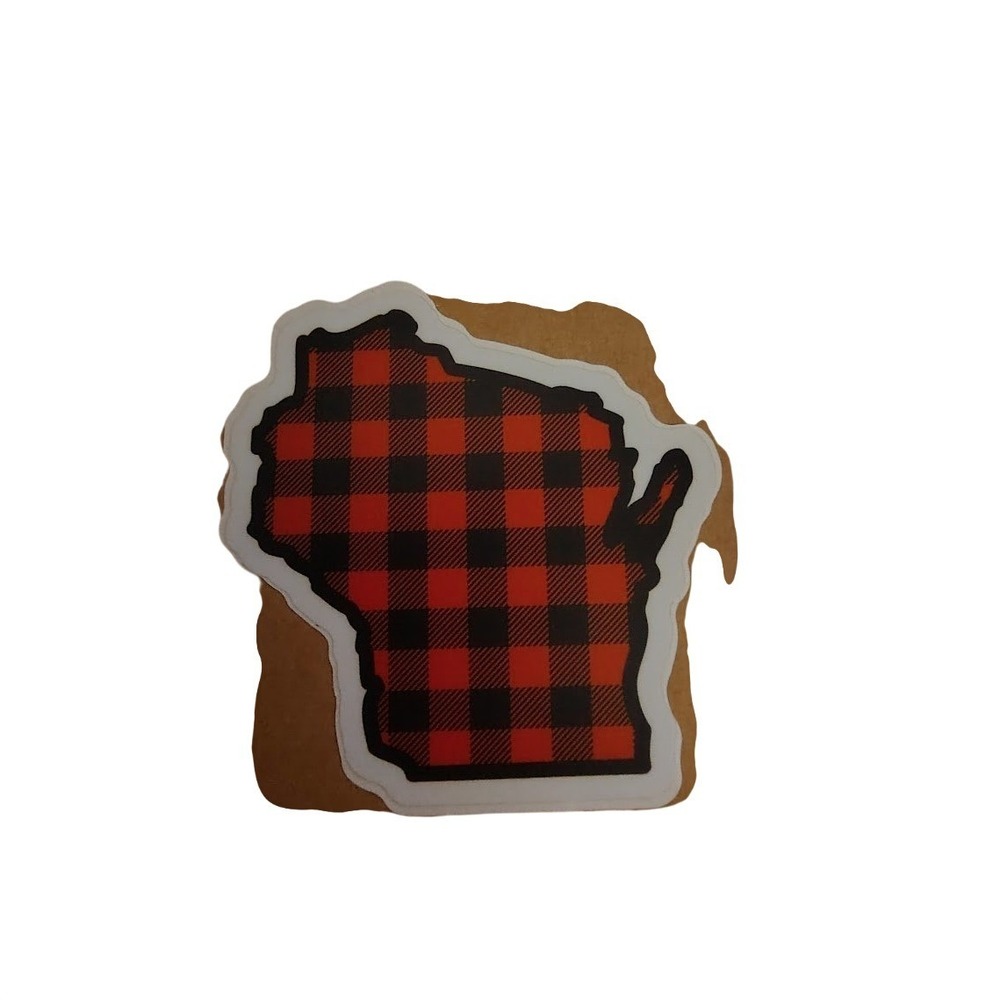 Wisconsin State Buffalo Check Plaid Waterproof Vinyl Sticker Large Red Black